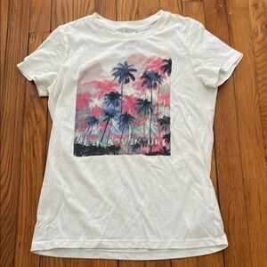 White Graphic Tee with Palm Print